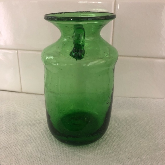 Hand Blown Green Two Handle Glass Vase - Made in Egypt - Picture 2 of 10